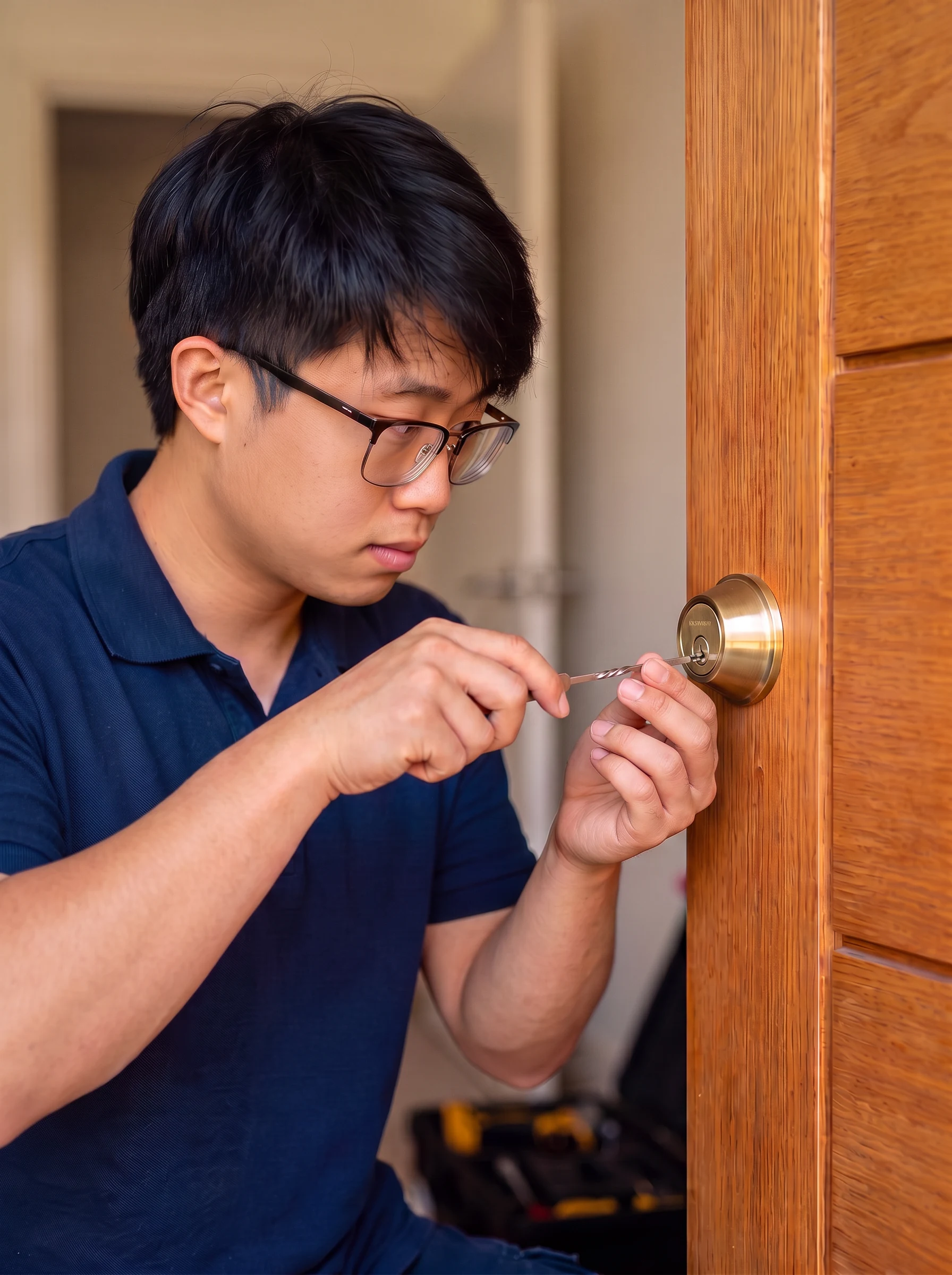 Granville Locks locksmith installing a deadbolt on a Vancouver front door